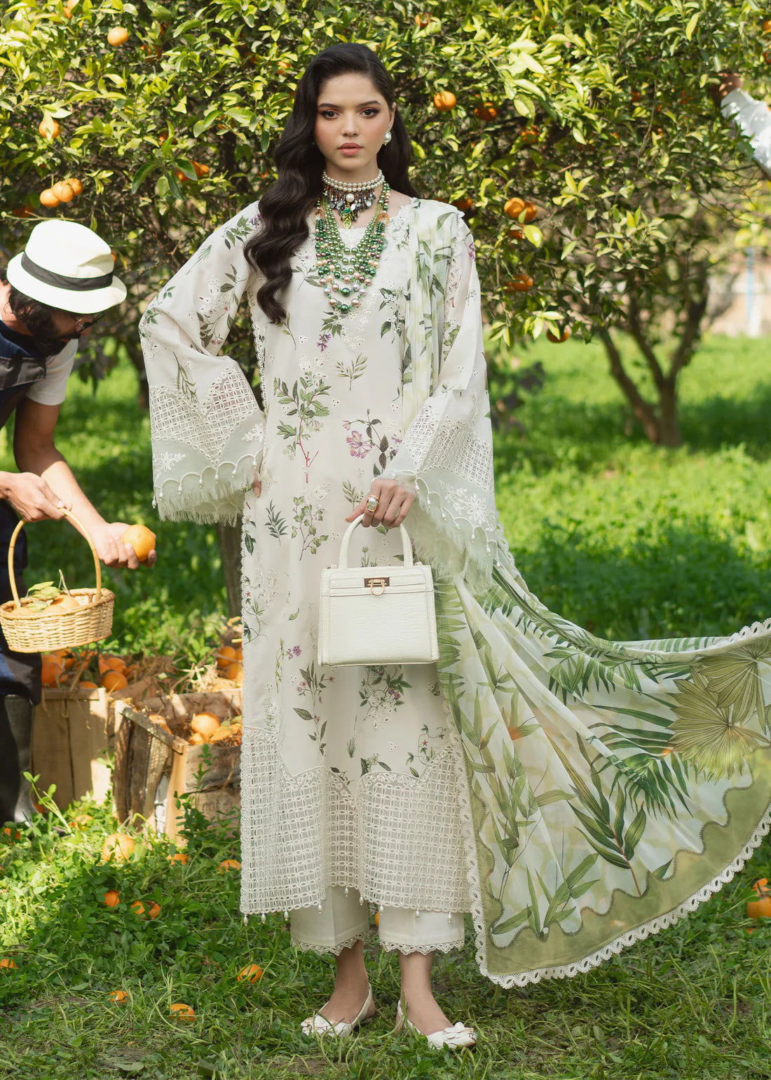 SARDINIA WHITE TULIP EMBROIDERED PATCHES & PRINTED LAWN 3 PIECE DRESS SL-45