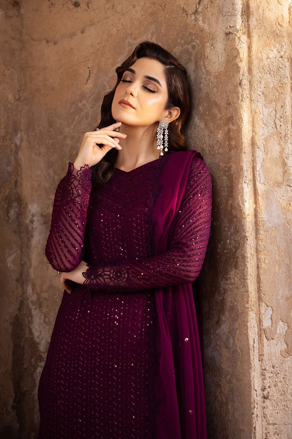 GARNET MAJESTY-AZURE LUXURY CHIFFON EMBROIDERED WEDDING COLLECTION (SL-132873) Unstiched
