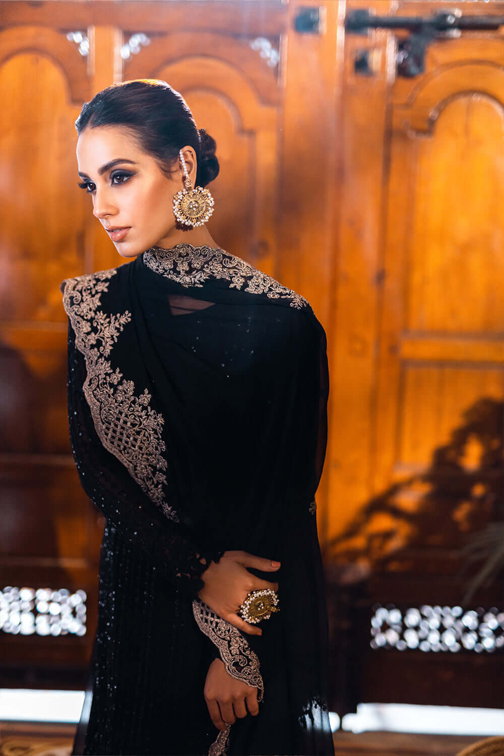 ONYX DOVE - AFROZEH LUXE 3PC UNSTICHED CHIFFON EMBROIDERED FORMAL DRESS (SL-1327)