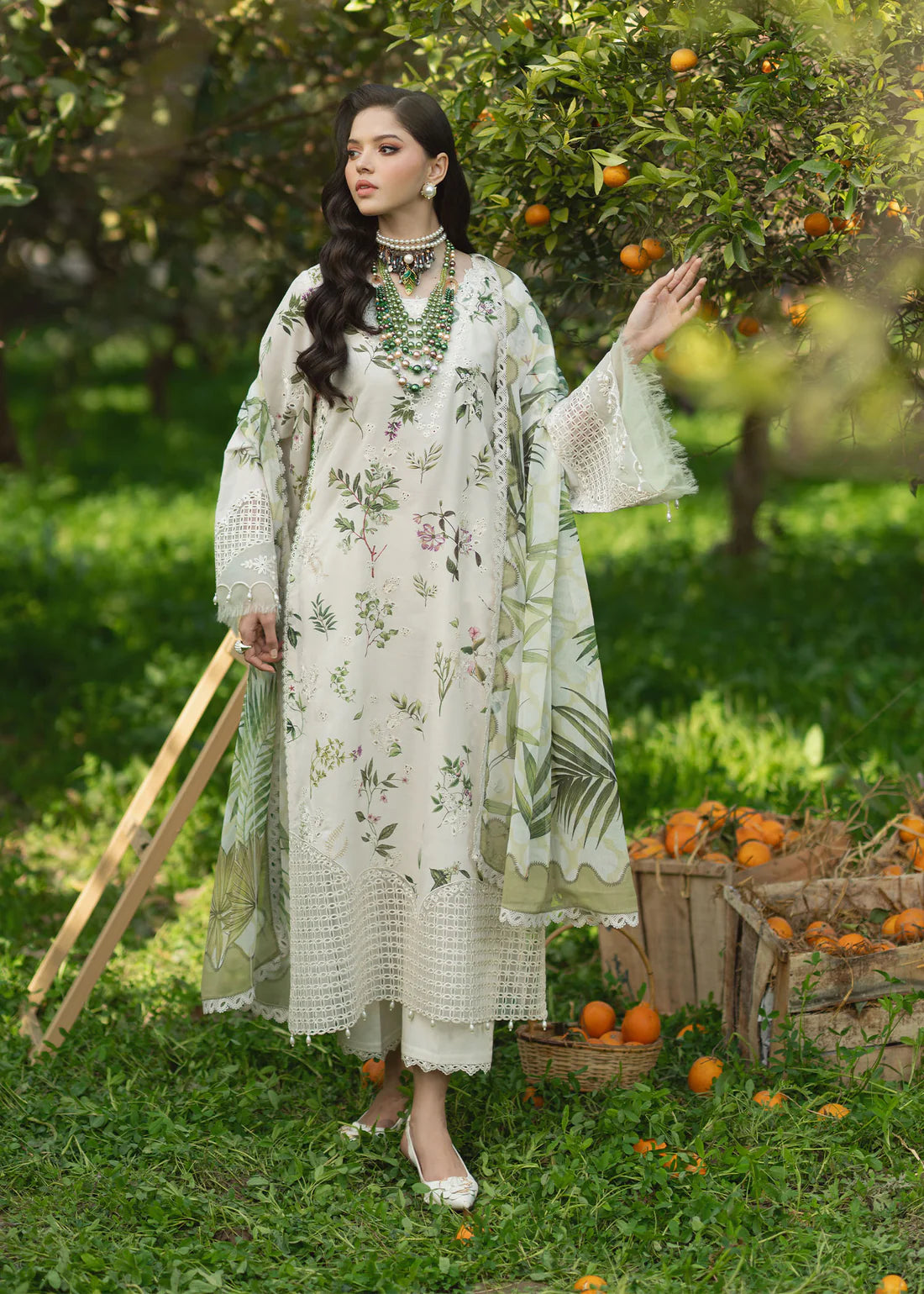 SARDINIA WHITE TULIP EMBROIDERED PATCHES & PRINTED LAWN 3 PIECE DRESS SL-45