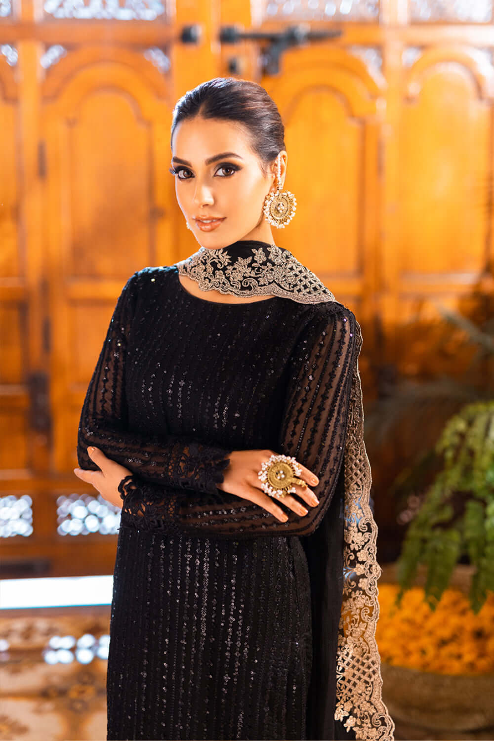 ONYX DOVE - AFROZEH LUXE 3PC UNSTICHED CHIFFON EMBROIDERED FORMAL DRESS (SL-1327)
